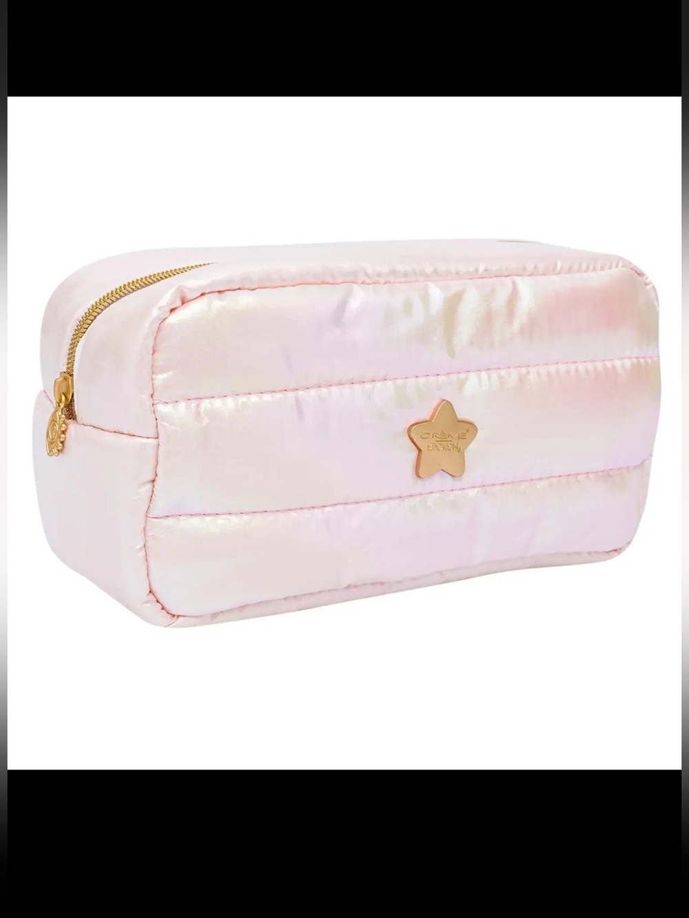 Crème Shop x Onch quilted metallic pink travel makeup case